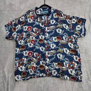 Vintage Big Dogs Button Up Shirt Womens Plus 4X Hawaiian Floral Scene Easy Wear